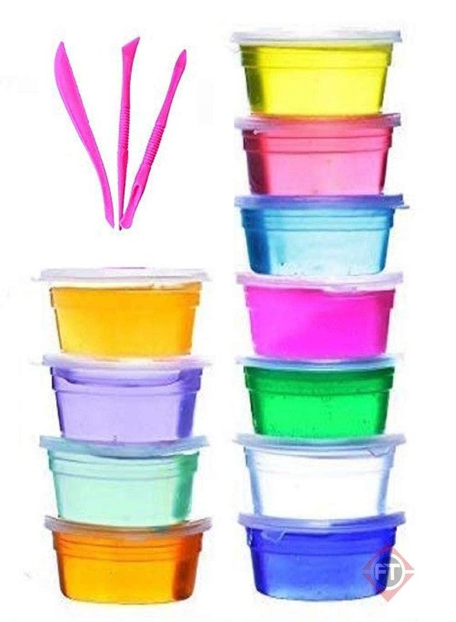 Firstly Traders Combo of 12 Pieces Crystal Slime Jelly Clay Putty with Free 3 Tools for Kids Boys and Girls/for Science Fun Activities and Toys - Image 1